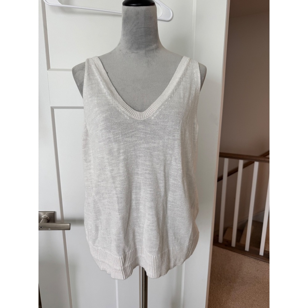 Banana Republic Coastal Grandma Womens XL Ivory V-Neck Knit Tank Top Pointelle